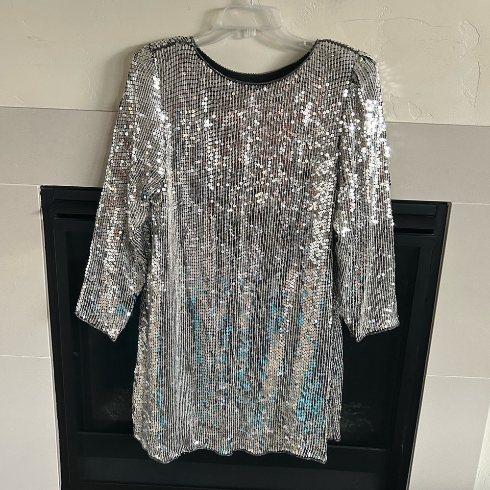 VTG 1960 I. Magnin Sequin Dress Sheath L 100% Silk Long Sleeve Flapper Gatsby